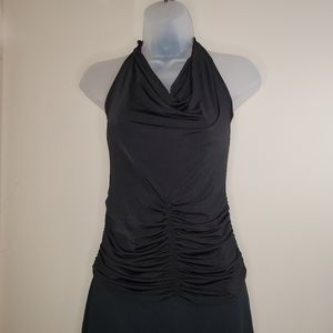 Luv Me Black Funnel Neck Drapped Halter Top Sleeveless Bungee Sides Medium Jr